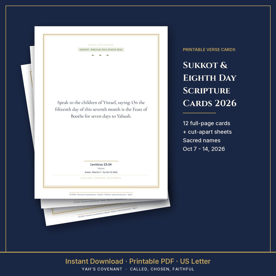 Sukkot and Eighth Day Scripture Cards with the John 7:37 to 38 living water card