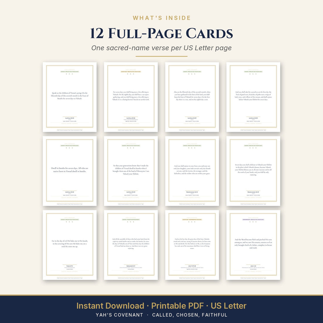 All twelve Sukkot and Eighth Day Scripture Cards laid out together