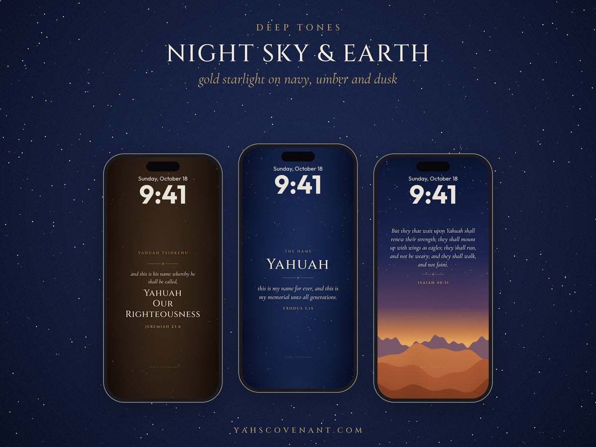 Deep tone Yah's Covenant iPhone wallpapers in navy, umber and dusk