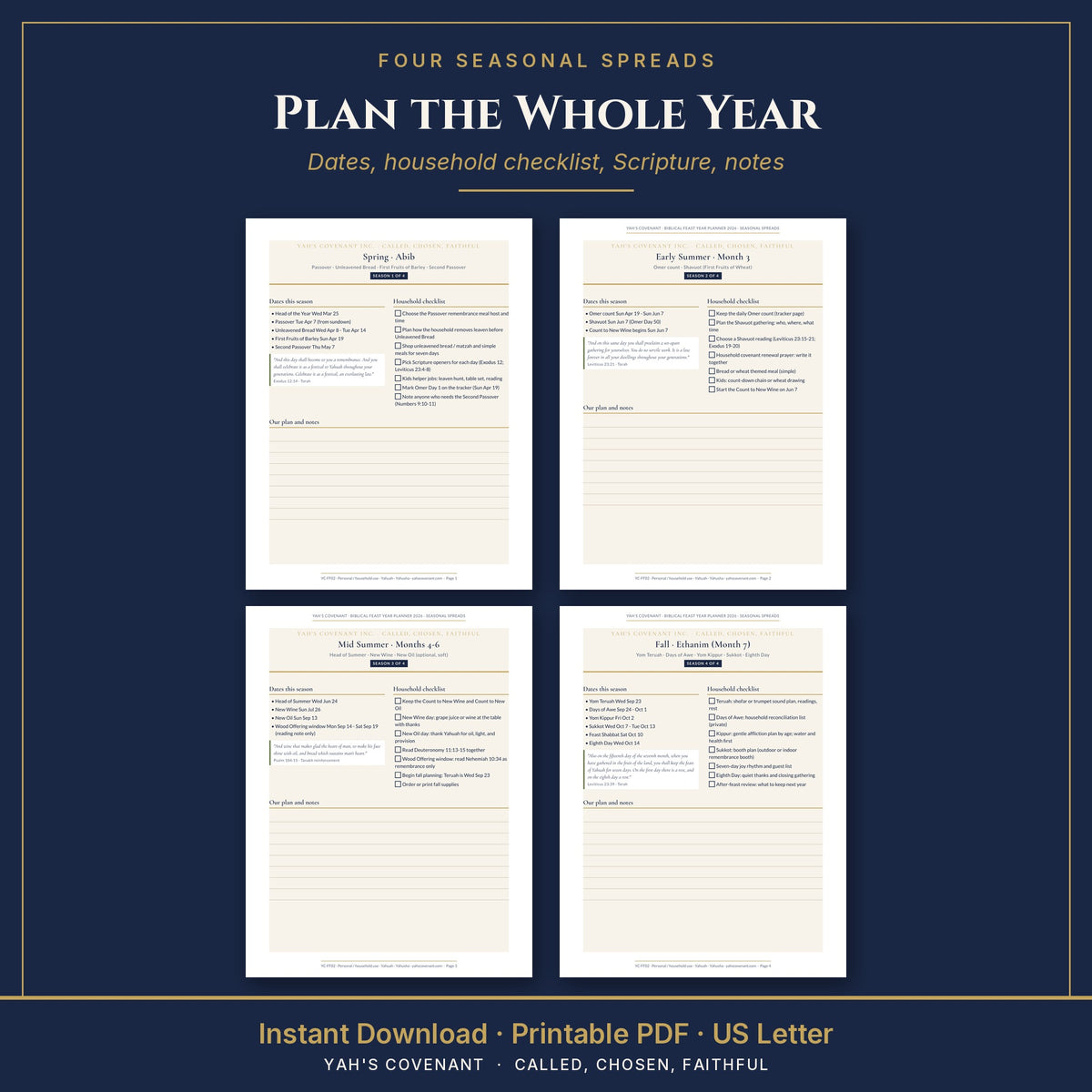 Biblical Feast Year Planner 2026 seasonal spreads