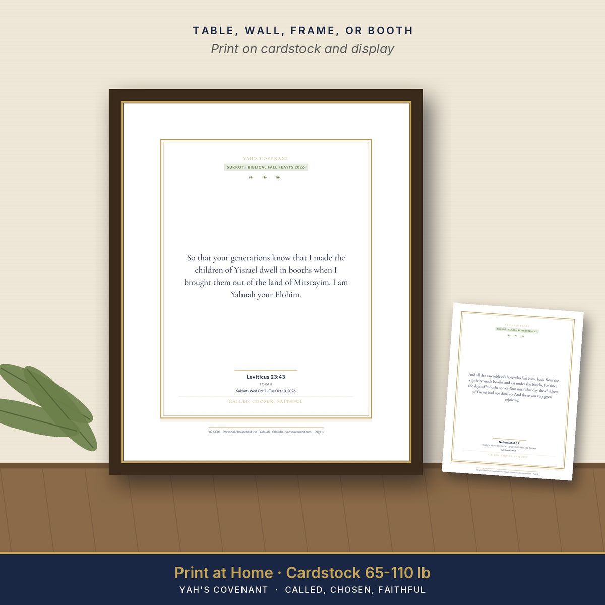 Sukkot & Eighth Day Scripture Cards 2026 framed in the home