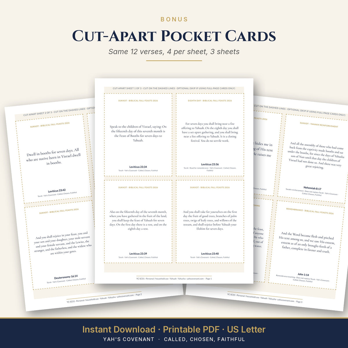 Sukkot & Eighth Day Scripture Cards 2026 cut apart sheets