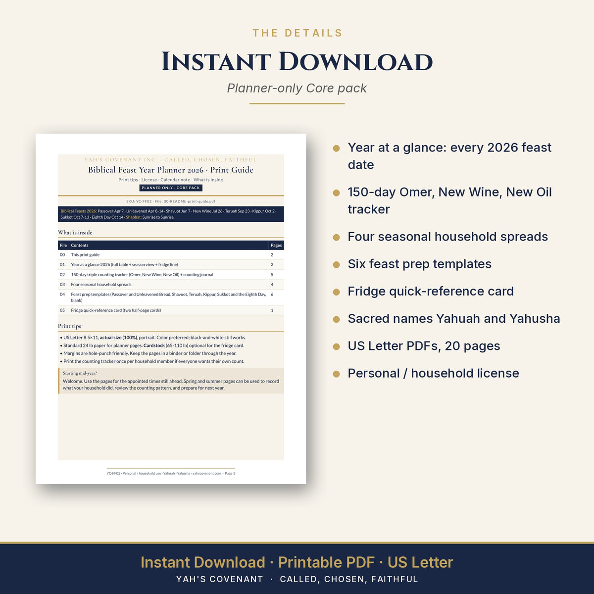 Biblical Feast Year Planner 2026 details print guide