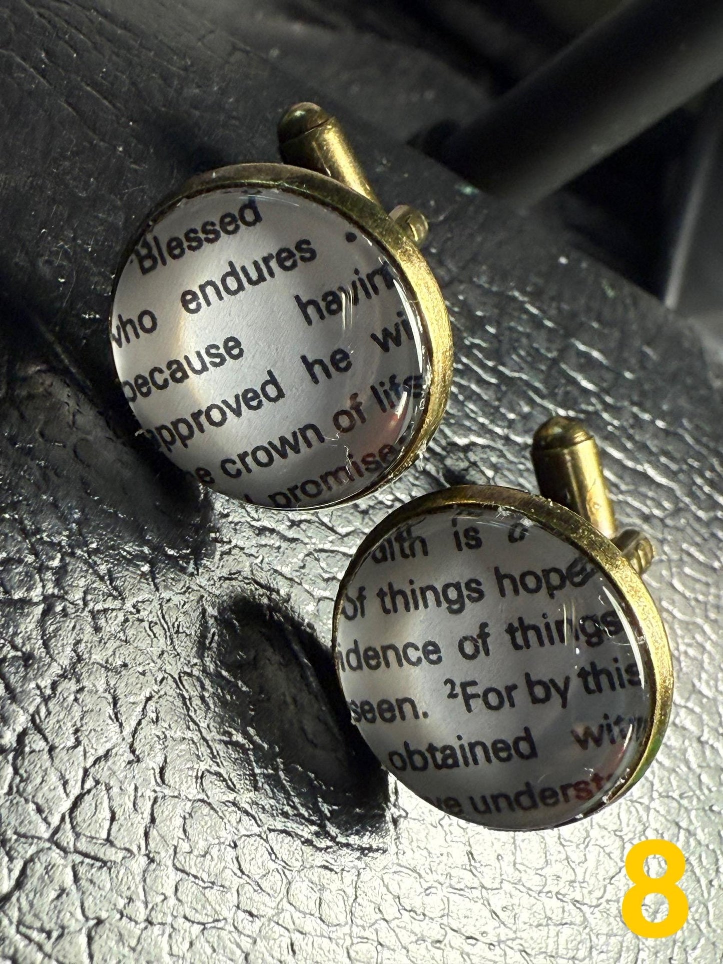 Vintage Scripture Cufflinks: Handmade Brass & Glass