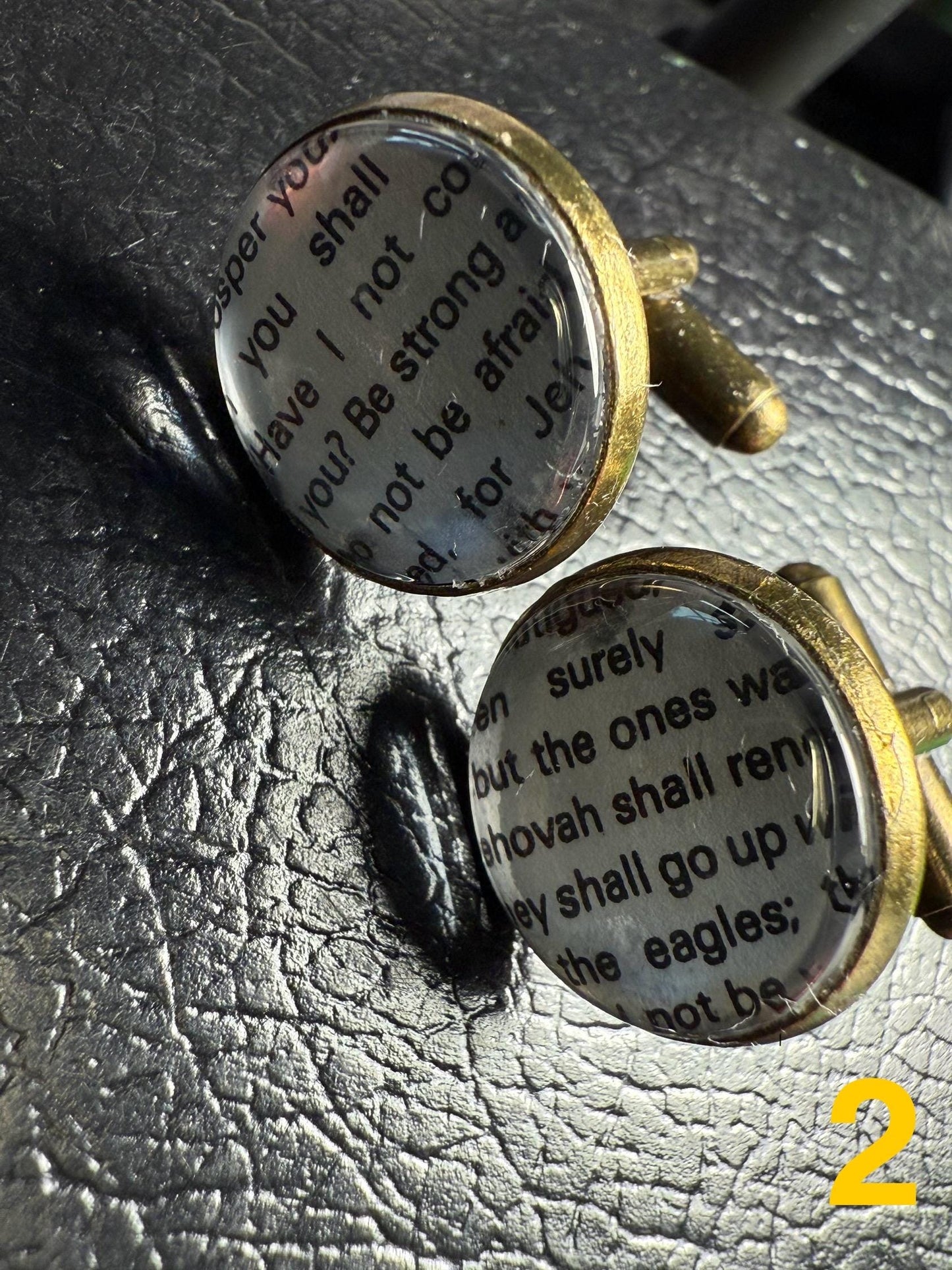Vintage Scripture Cufflinks: Handmade Brass & Glass