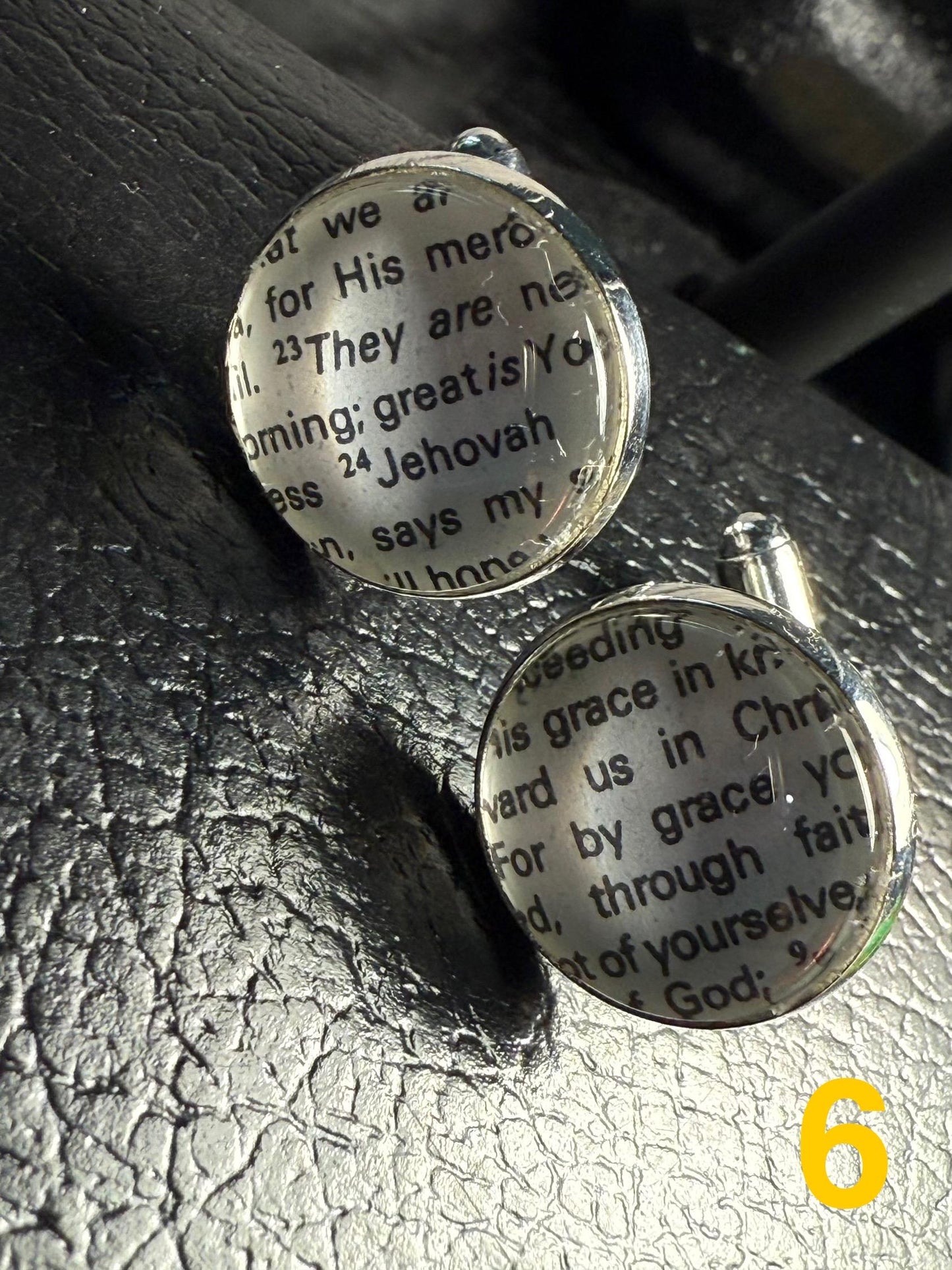 Vintage Scripture Cufflinks: Handmade Brass & Glass