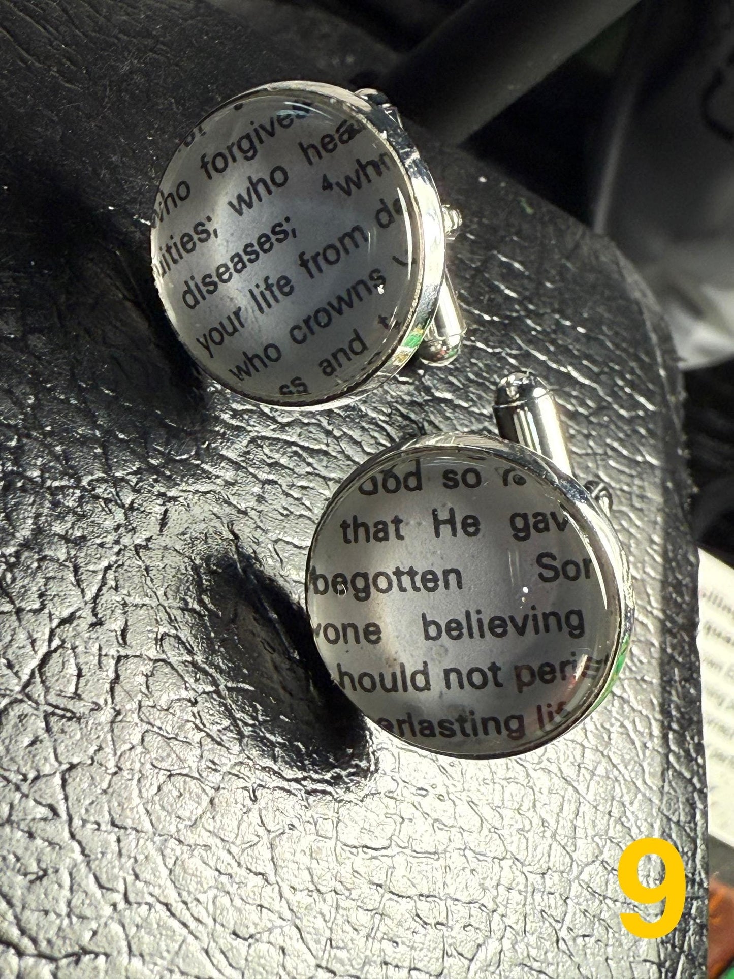 Vintage Scripture Cufflinks: Handmade Brass & Glass
