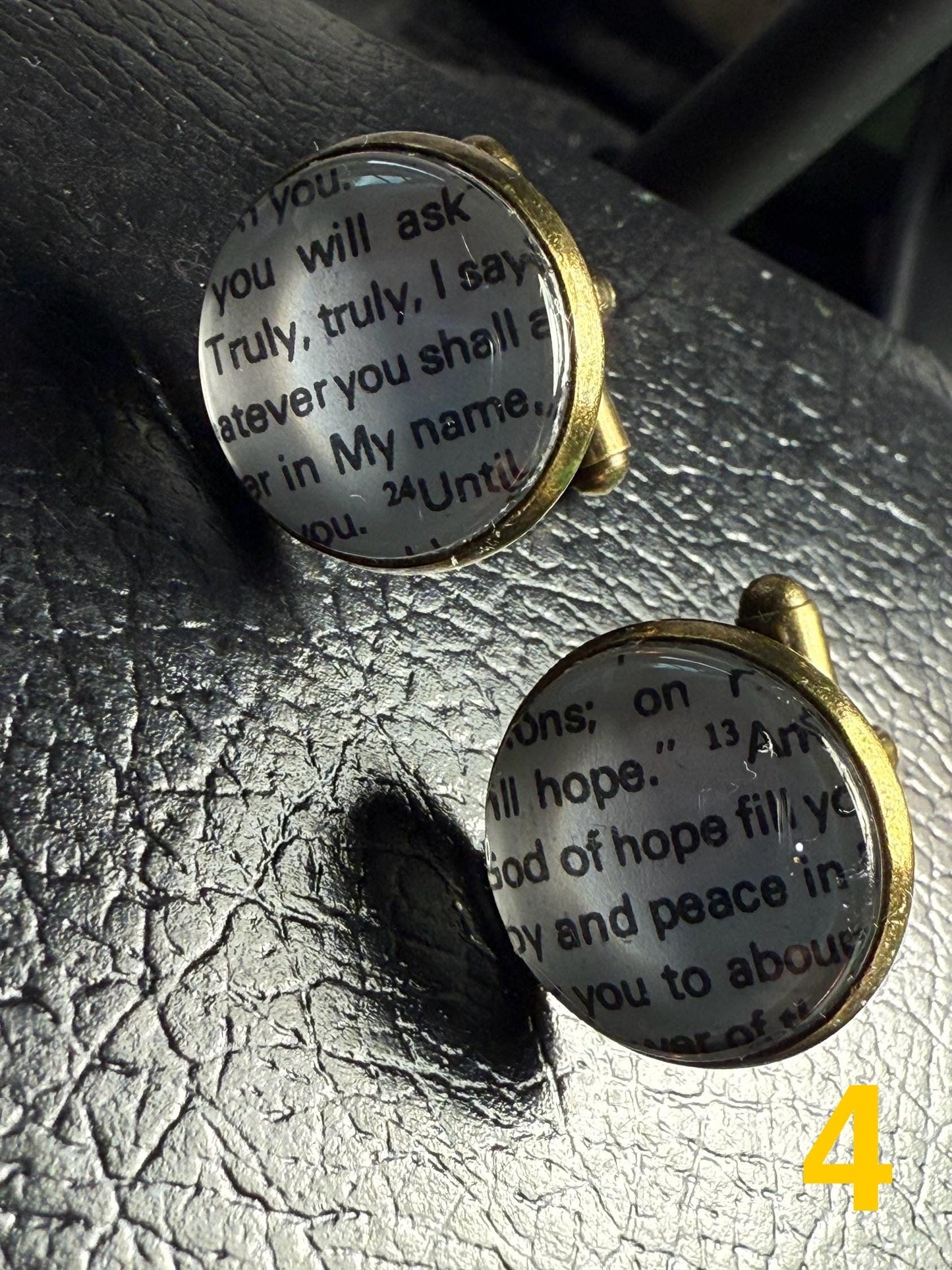 Vintage Scripture Cufflinks: Handmade Brass & Glass