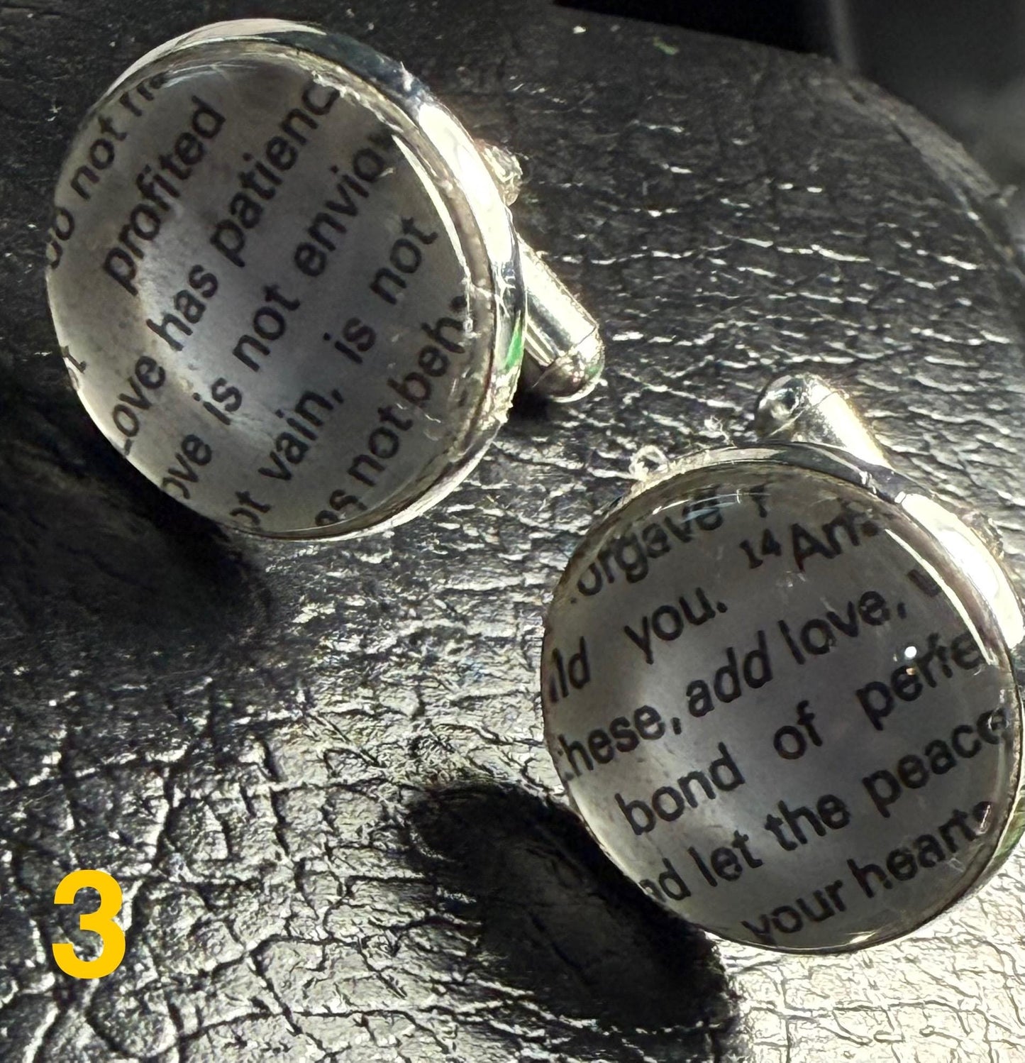 Vintage Scripture Cufflinks: Handmade Brass & Glass
