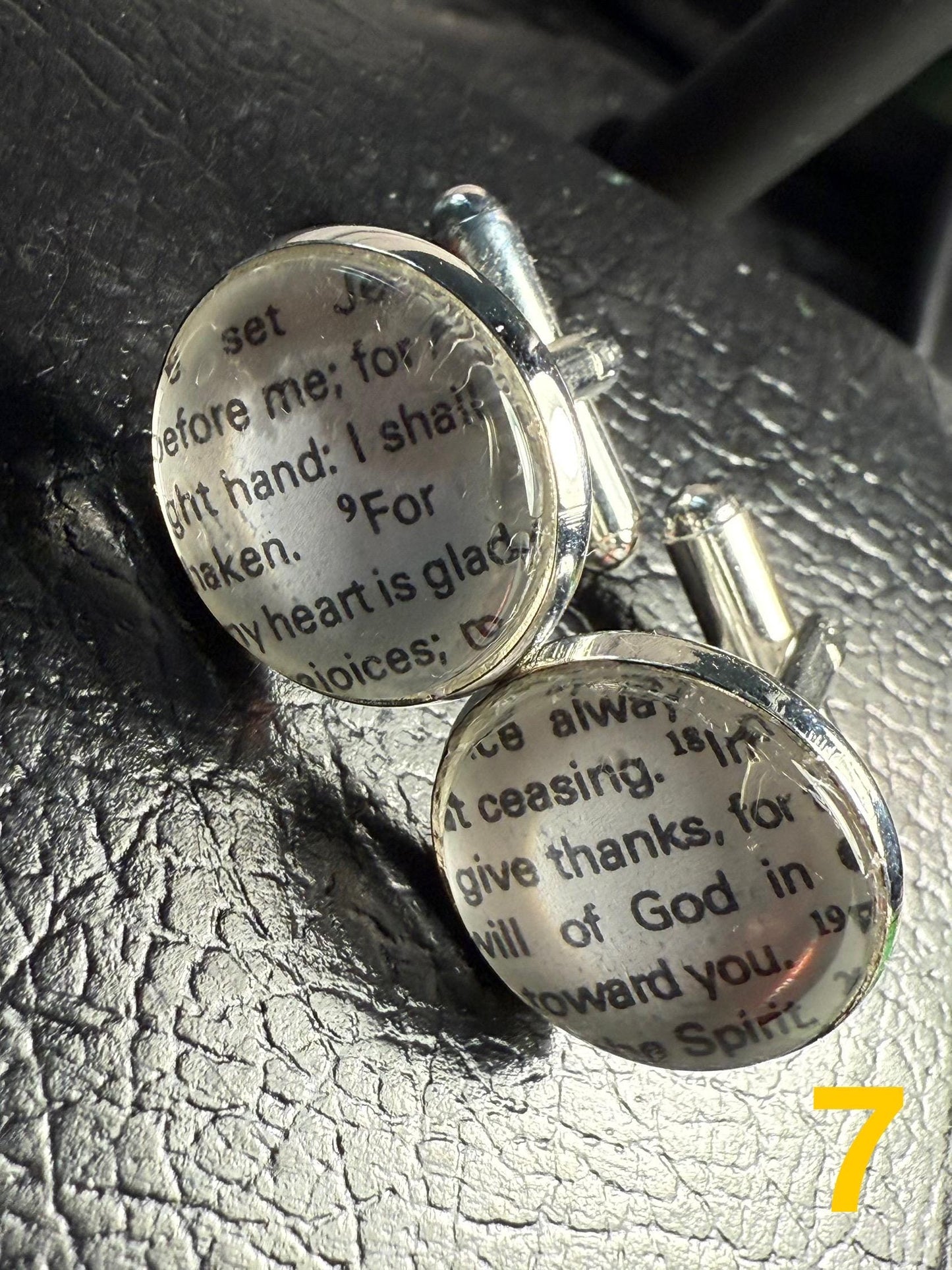 Vintage Scripture Cufflinks: Handmade Brass & Glass