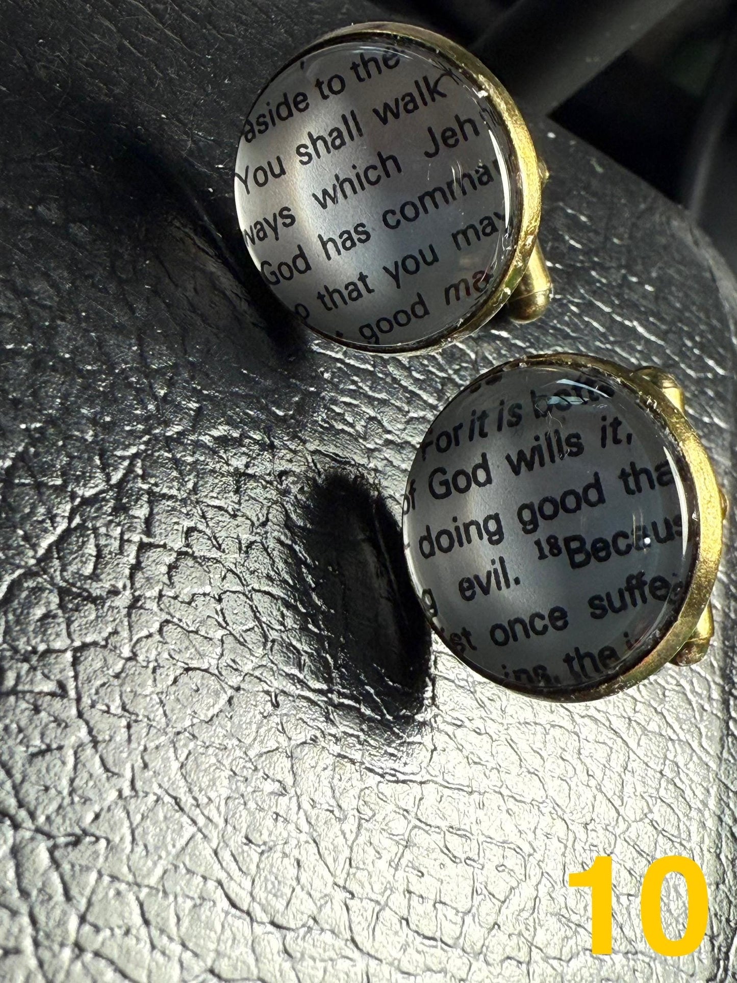 Vintage Scripture Cufflinks: Handmade Brass & Glass