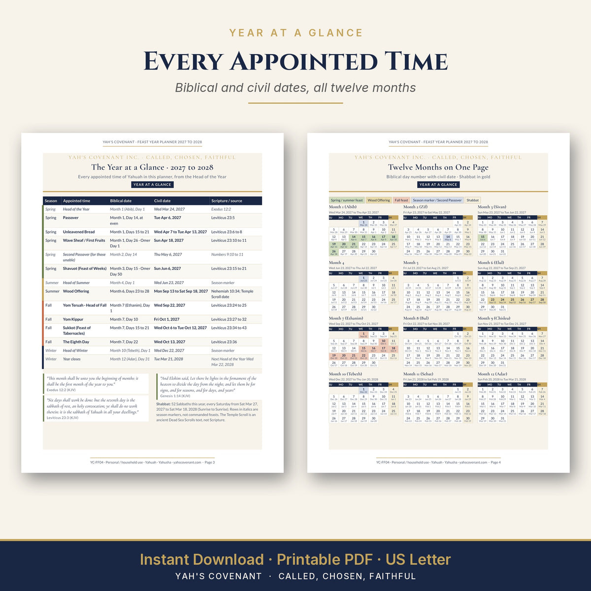 Feast Year Planner 2027 to 2028 year at a glance