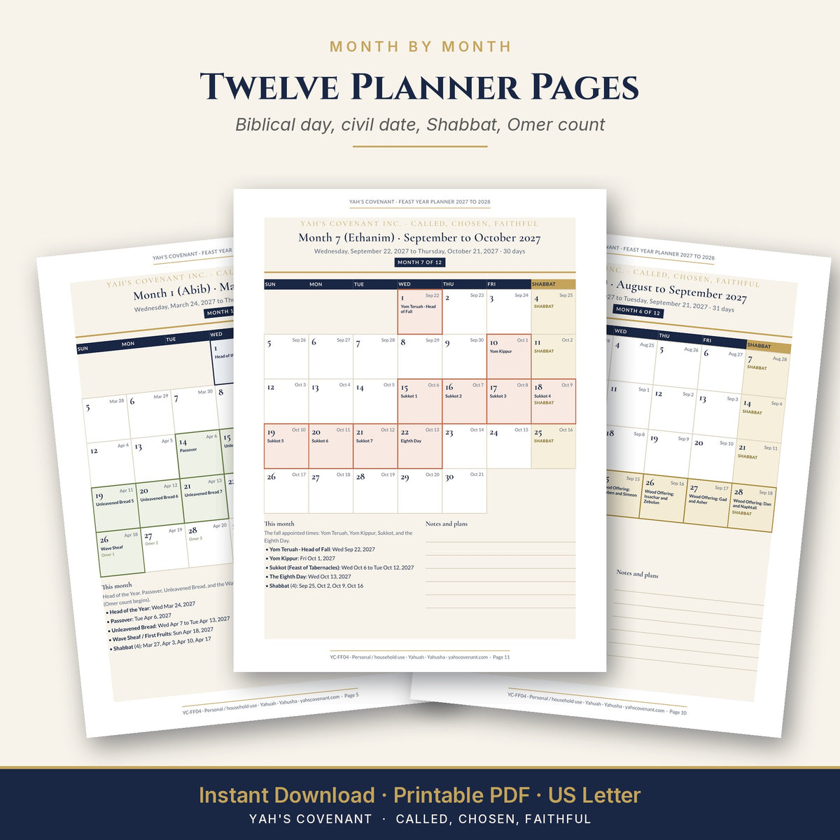 Feast Year Planner 2027 to 2028 month planner pages